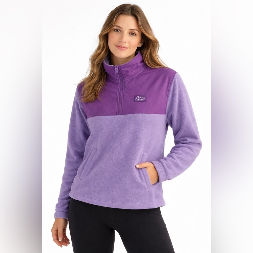 Roots purple fleece Polartec quarter zip jacket sweater size medium